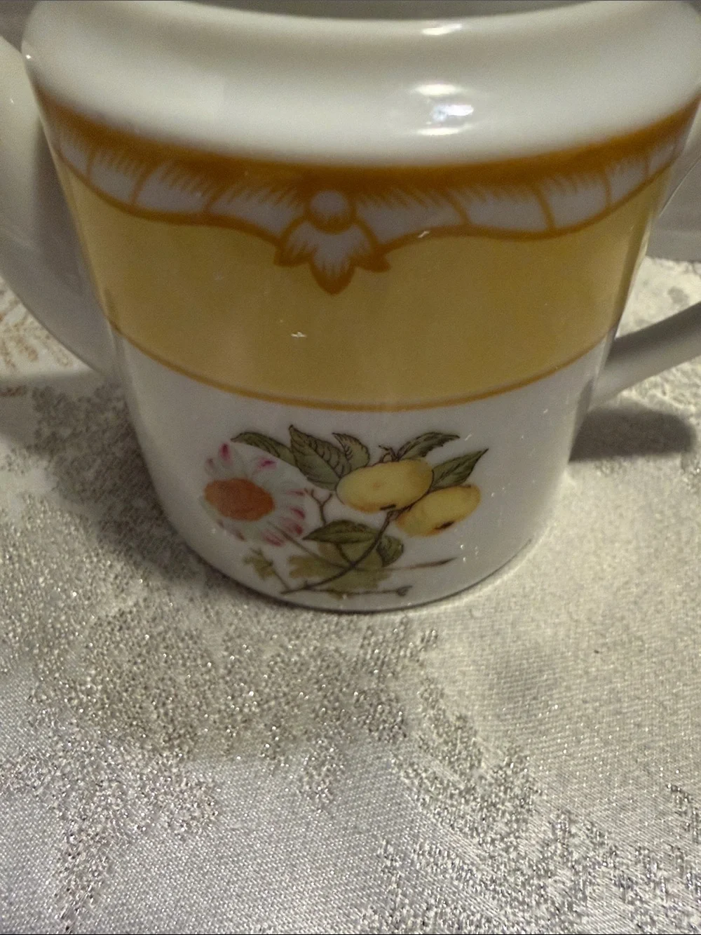 Porcelain Teapot with Yellow Band and Fruit Floral Motif